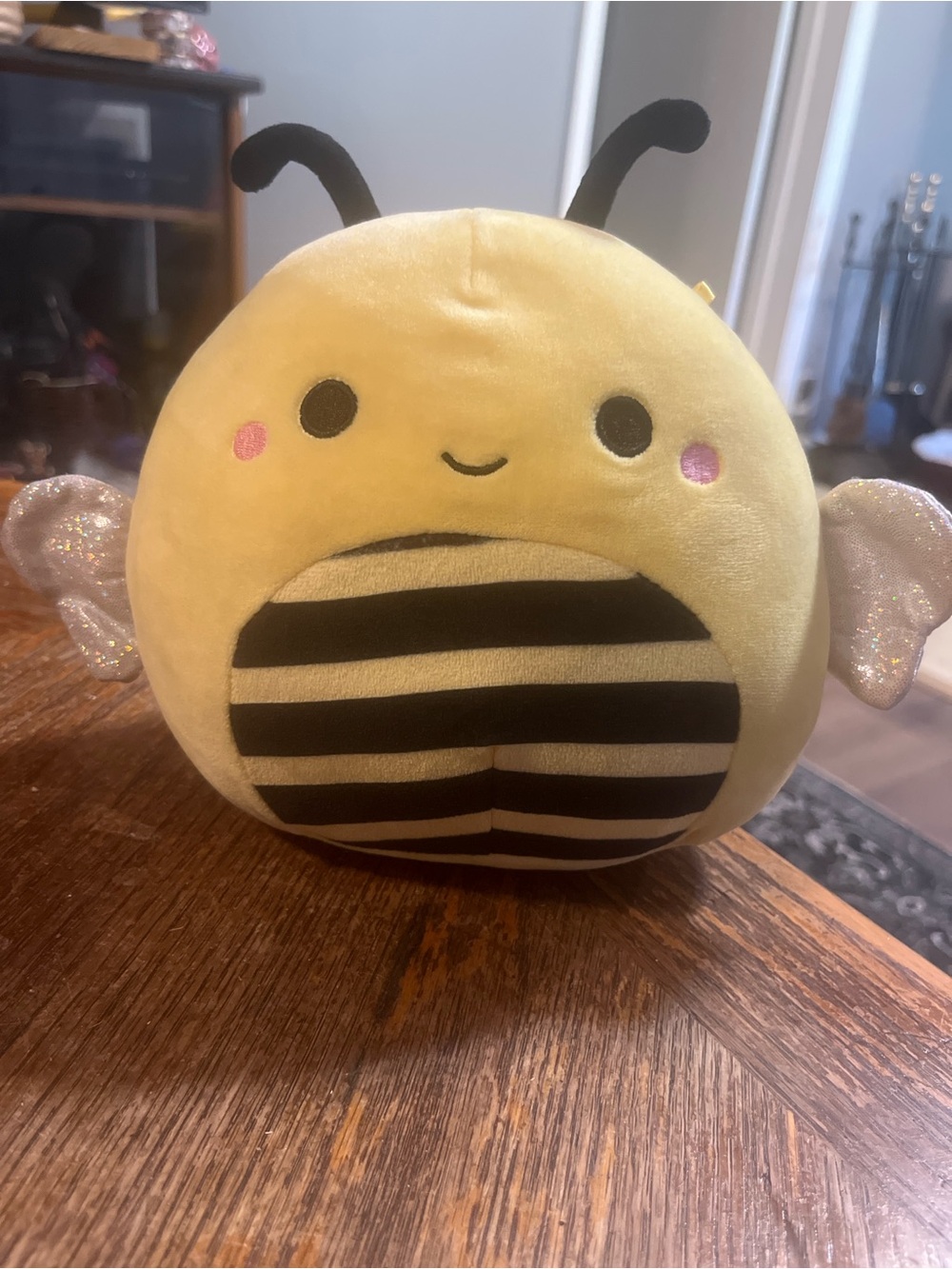 Squishmallows Yellow Bee Plush with Black Stripes and Sparkle Wings